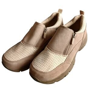 Lands' End All Weather Insulated Suede Leather Zip Moc Women's Shoe Tan Sz 8.5D